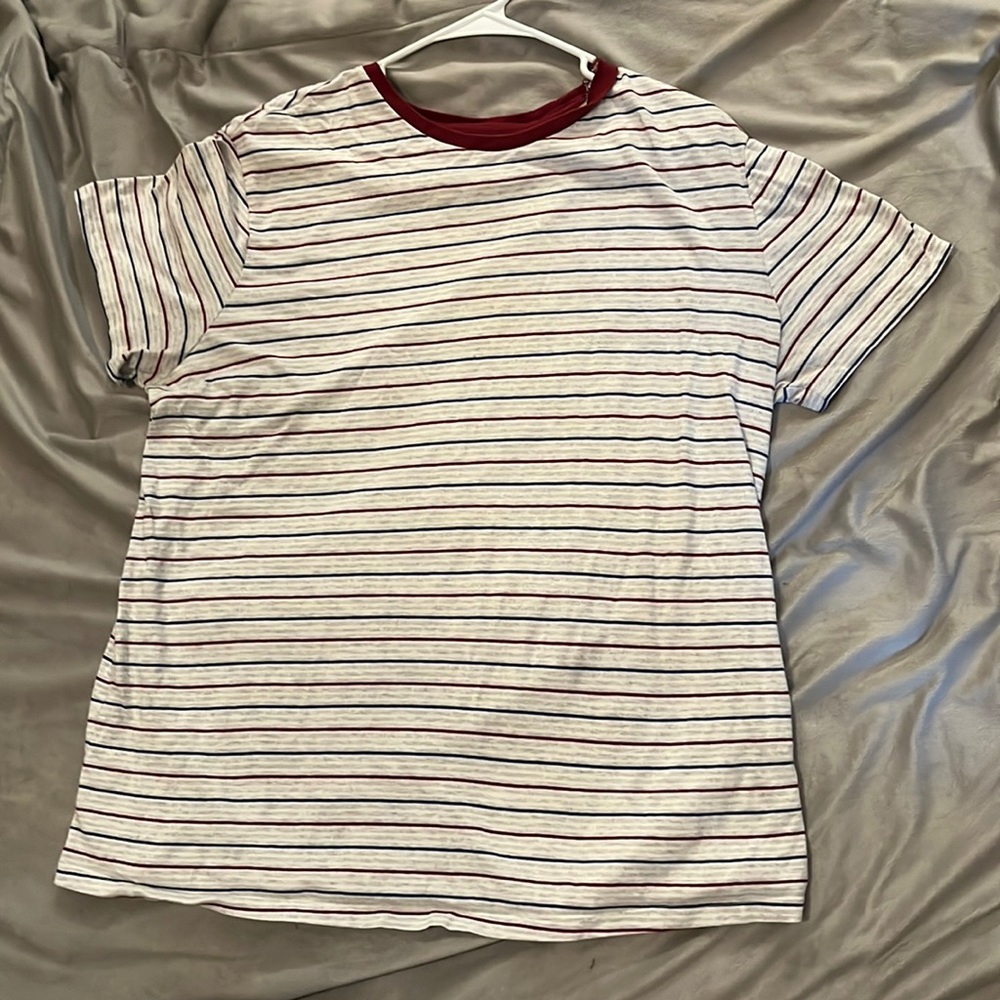 John Gaft Red collar with navy stripes shirt